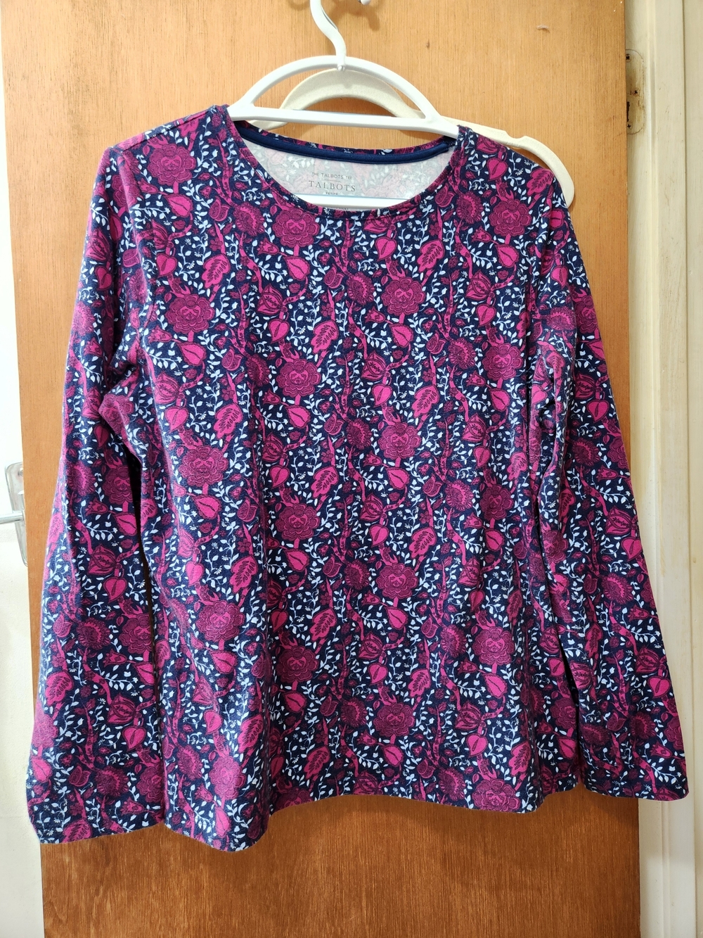 Talbots Navy Long-Sleeve Top with Pink Floral Print